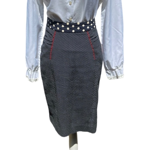 Yoana Baraschi Retro Navy Polka Dot Pin-up Style Pencil Skirt Size 6 - Picture 1 of 9